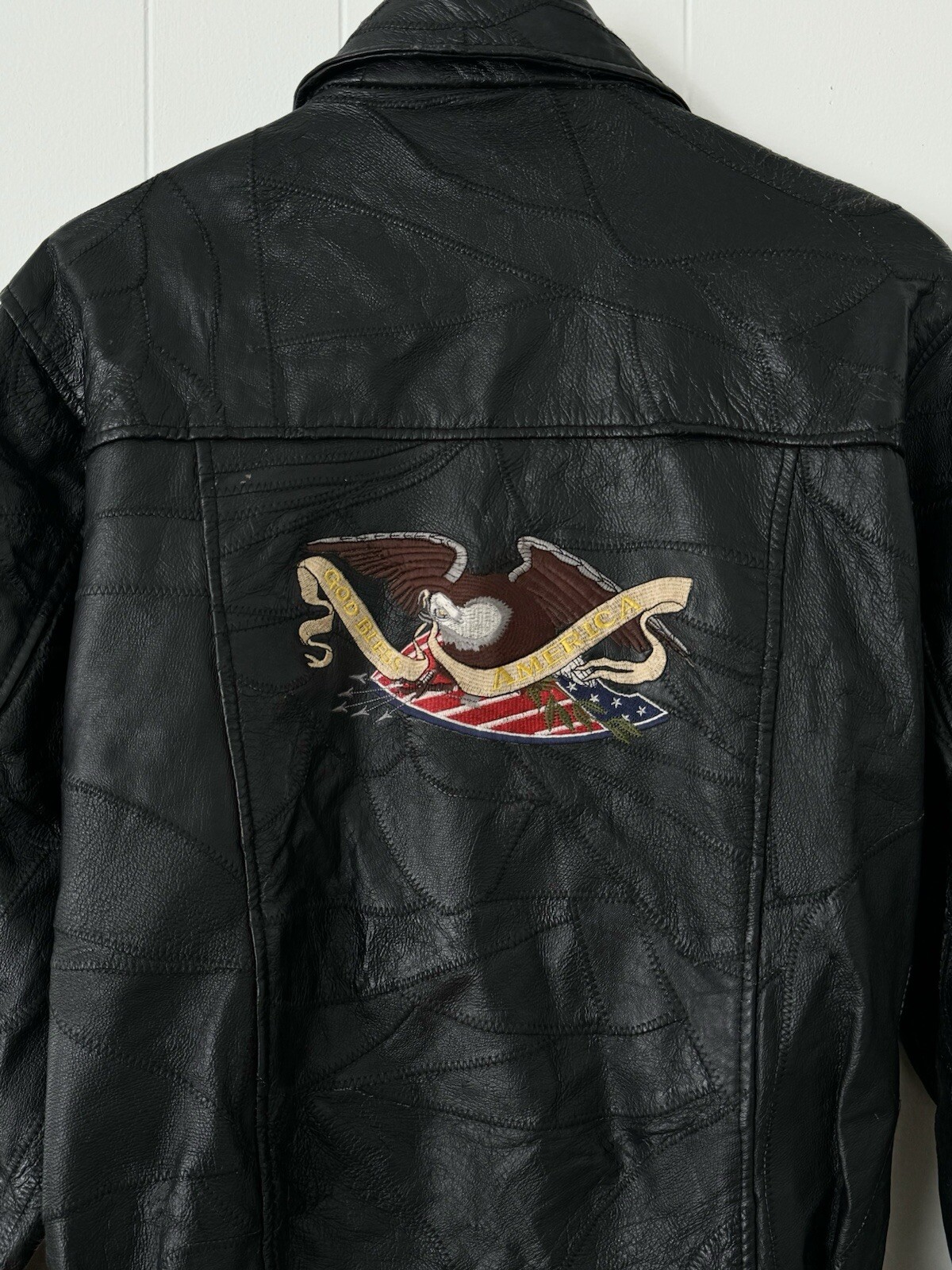 Vintage Flight Path Black Patchwork Leather Moto … - image 4