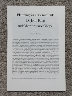 Planning for a Monument: Dr John King and Charterhouse Chapel - 2003