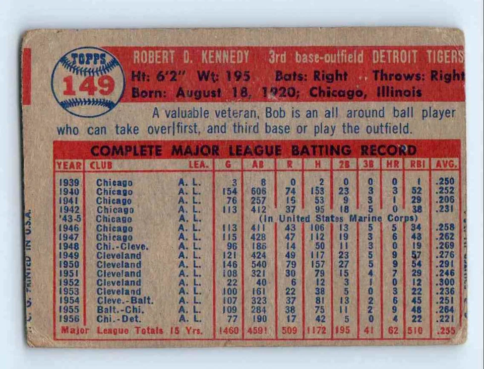 1957 Topps Bob Kennedy Detroit Tigers #149 - Image 2 of 2
