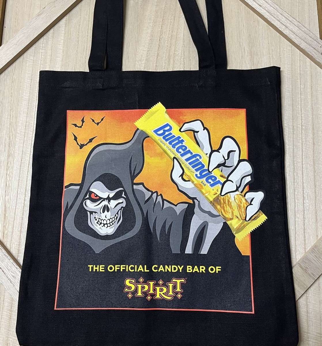 Spirit halloween butterfinger reusable black canvas tote bag 2024