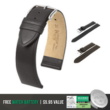 HIRSCH Softcalf Leather Watch Strap with Stainless Steel buckle  Bonus Battery