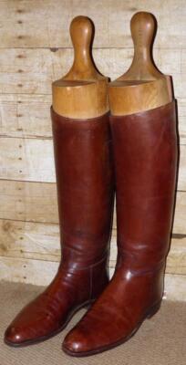 Herren Englisch Dunkelbraun Leder Lange Reitstiefel & Holzstiefel Bäume Größe UK 9,5