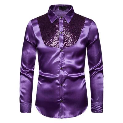 Men's Shirt Shine Shiny Party Clubwear Dress Sequin Shirt -Shirt