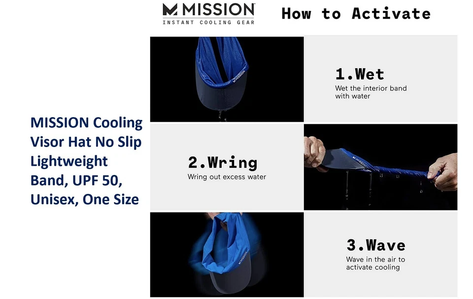Sombrero visera Mission Cooling, antideslizante, ligero, UF 50, unisex, talla única, ¡24 colores! Foto 3 de 4