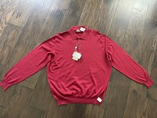 NWT Neiman Marcus Sweater Men XL Red Burgundy Italy Knit Wool Collar