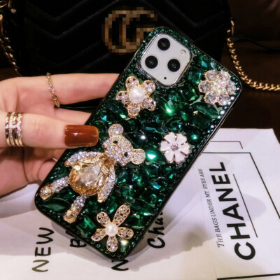For Samsung S22 S21 S20 S10 S9 Note20 10 Glitter Bling Flower Full Diamond Case