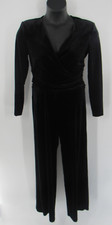 MNG Mango Black Solid Velour Velvet Jumpsuit Wide Leg Long Sleeved Size Medium