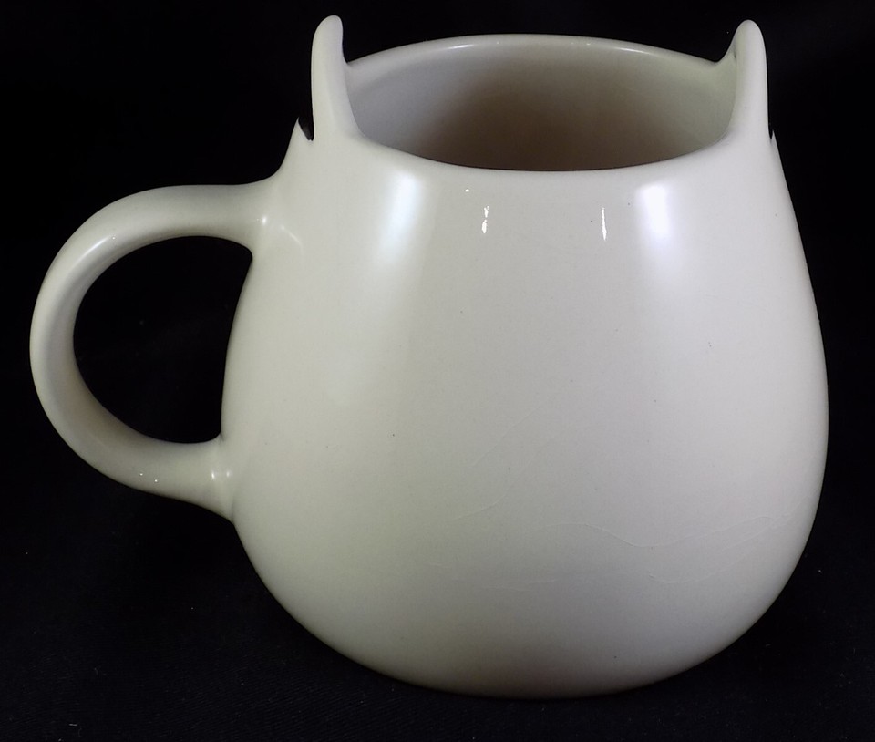 Vintage World Market Large Cat Face White w/ Black Outline Ceramic