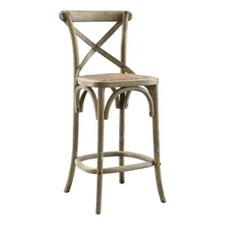 Modway Gear 39.5" Rattan and Elm Wood Counter Stool in Gray Finish
