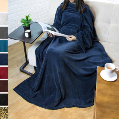 Fleece Wearable Blanket with Sleeves Pocket Fleece Warm TV Blanket Gift Adults