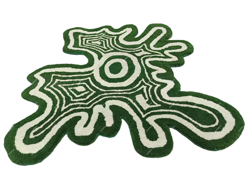 Green & White Amoeba Irregular Shape Hand Tufted Rug Wool Area Rug Custom Size - Image 2 of 4