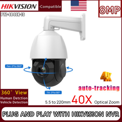 Hikvision Compatible 4K 8MP PTZ 40x Zoom auto-tracking IP Camera 360°View POE US