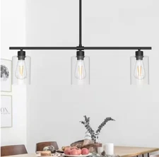 YANSUN 3-Light Matte Black Linear Chandelier Kitchen Island Pendant Light