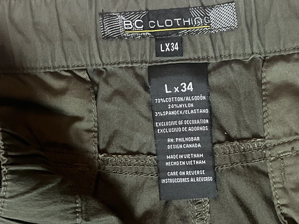 BC Clothing Convertible Pants Olive Green Zip Off Leg Hiking Cargo Men’s 34x31