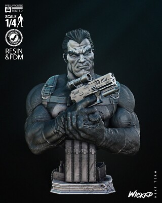 3D Printed 16K MARVEL Fan Made WICKED - Punisher Bust Up to 250mm. Approx.