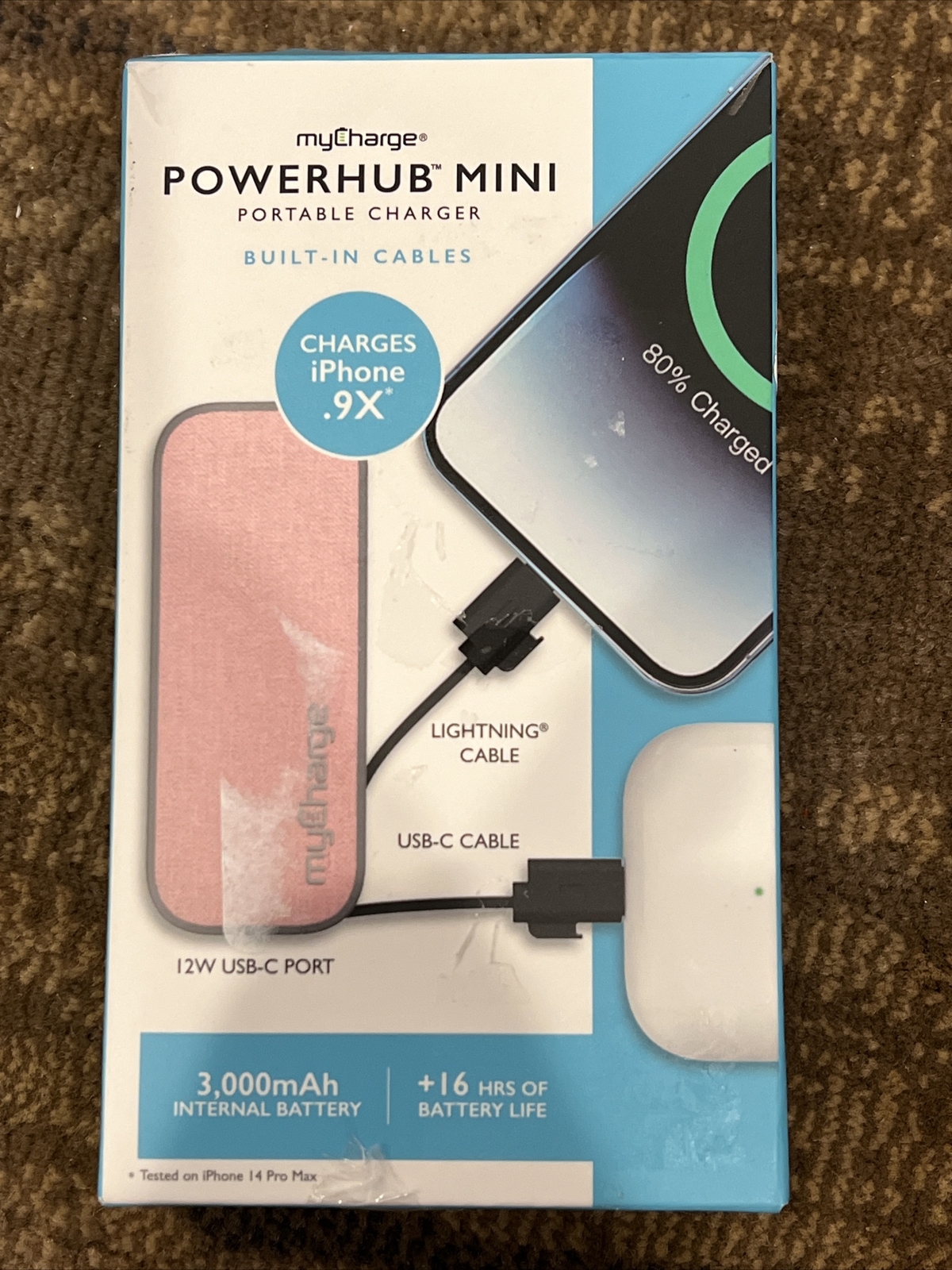 myCharge PowerHub Mini 3000mAh/12W Output Power Bank -Pink