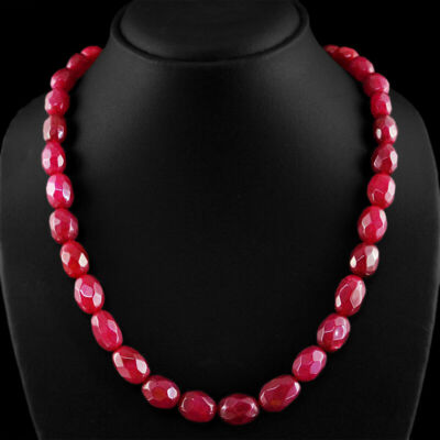 401.90 CTS EARTH MINED OVAL SHAPED FACETED RICH RED RUBY BEADS NECKLACE STRAND