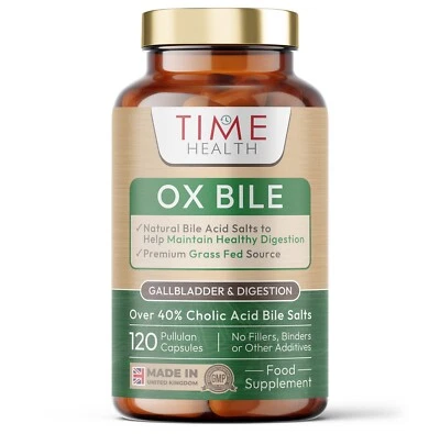 TIME HEALTH Ox Bile Acid Salts - 125mg x 120 Capsules - Premium Grass Fed Source