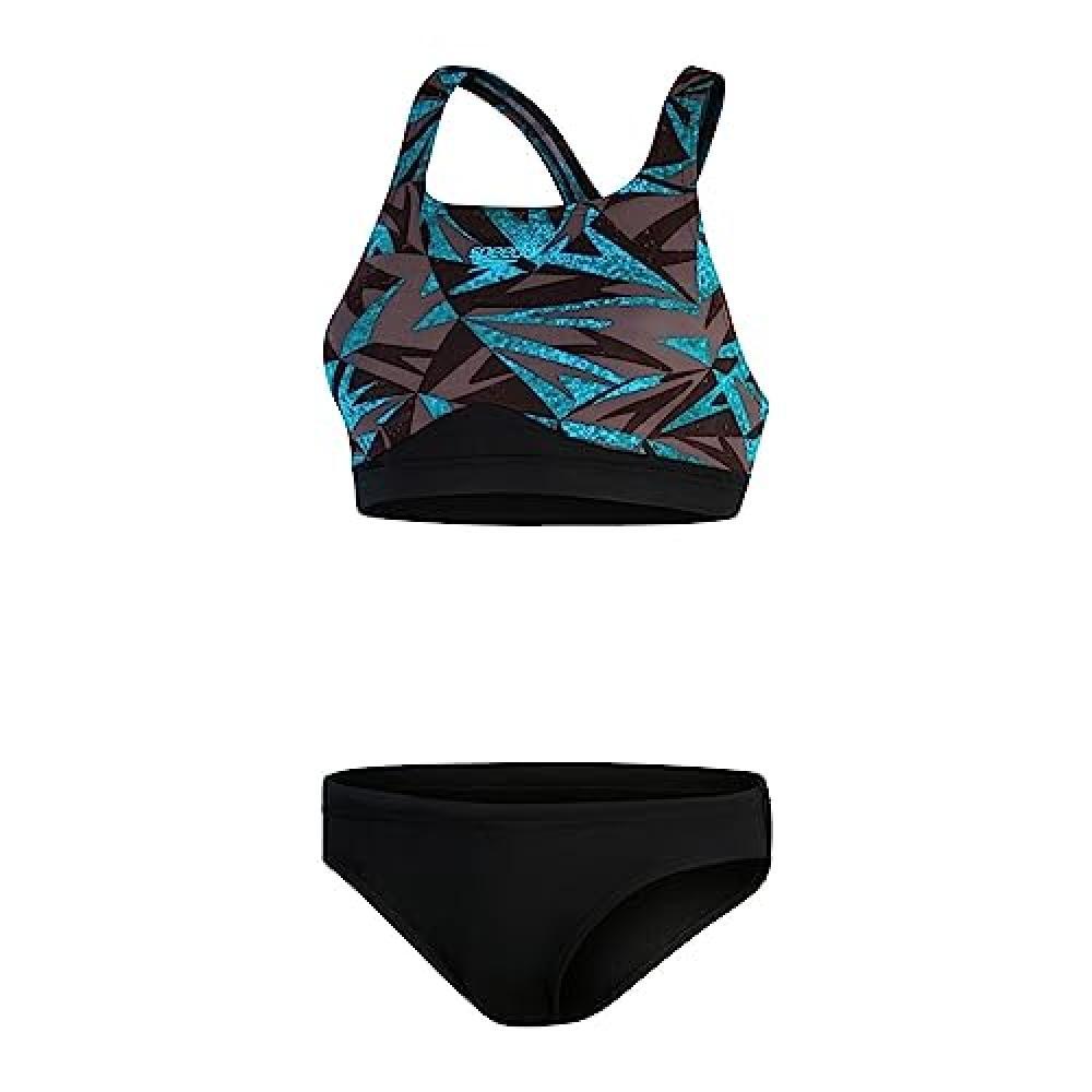 (TG. 32) Speedo HyperBoom 2 Piece Bikini Donna, Nero/Bolt/Tortora, 32 - NUOVO