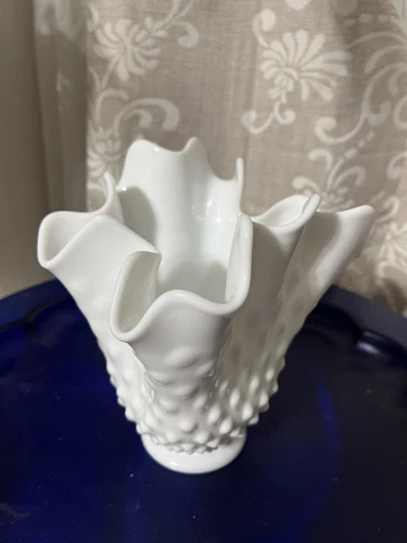 Vintage Fenton White Milk Glass Hobnail  Vase