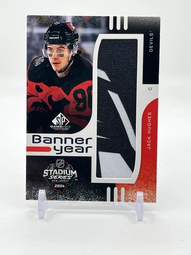 Jack Hughes 2024 Upper Deck SP Game Used Stadium Series Banner Year Relics