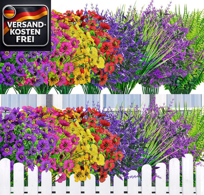 Künstliche Blumen Set 24 Bündel wetterfest für Garten Balkon Terrasse Pflanzen D