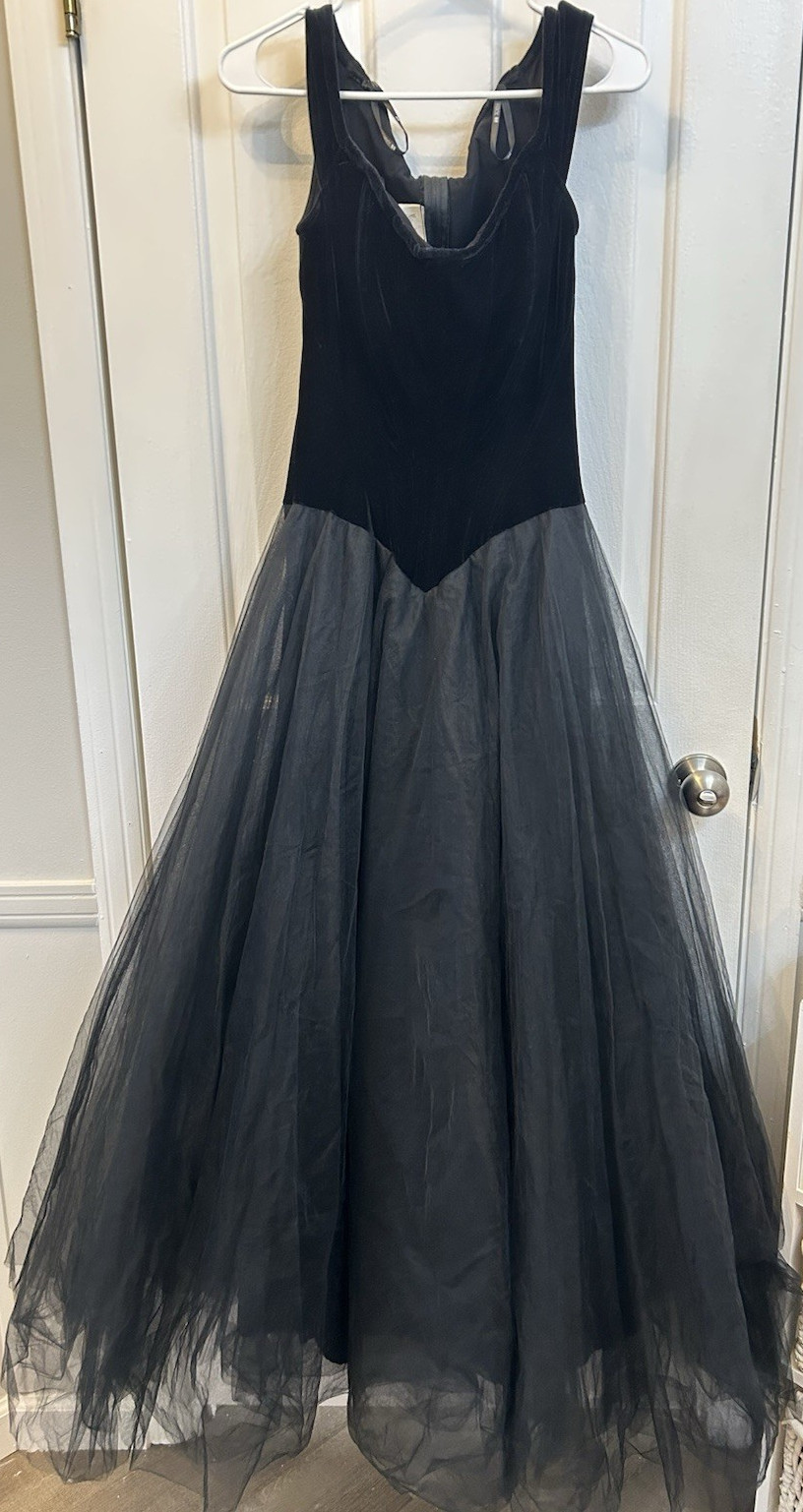 Vintage Neiman Marcus Tadashi Black Long Gown Cowl Neck Pleated Tulle Lined