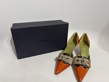 Vtg Prada Multicolor Suede Leather Buckle Kitten Heels 37