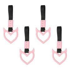4 Pcs Evil Heart Shaped Car Handle Straps, Pink Black Strap