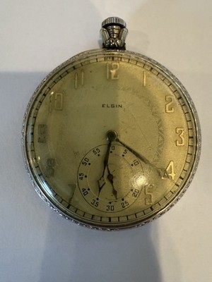 White Gold Lord Elgin Pocket Watch Vintage 14k White Gold, Gold