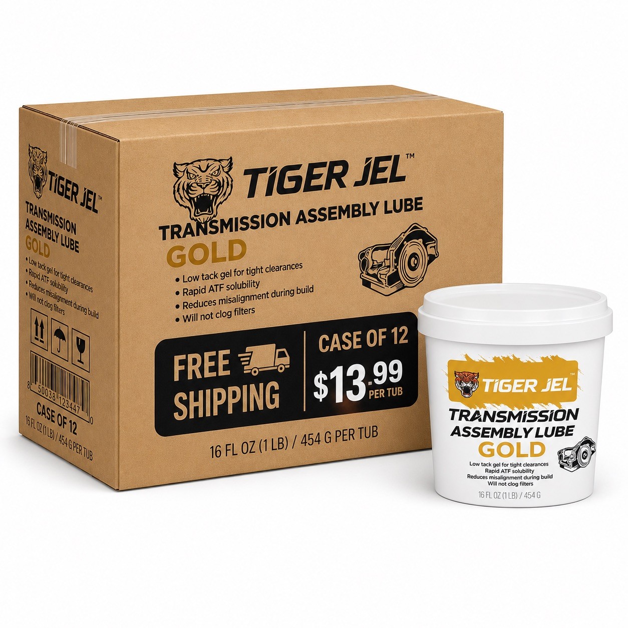 Transmission Assembly Lube Case of 12 Tiger Jel Gold 16oz Tub Free Shipping