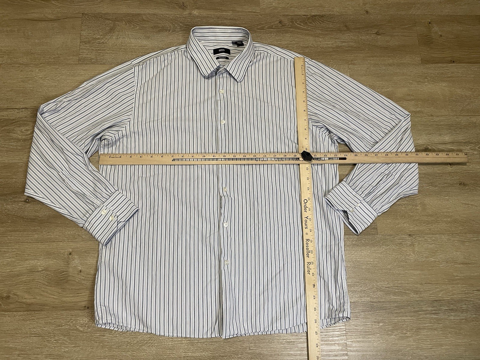 Hugo Boss Dress Shirt Mens 17.5 Blue Striped Regular Fit Button Up Long Sleeve thumbnail 4