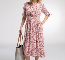 Shirred Waist Midi Dress in Blush Pink [UK Size 8]