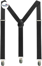 Solid Color Mens Suspender with 3 Strong Clips Adjustable Braces
