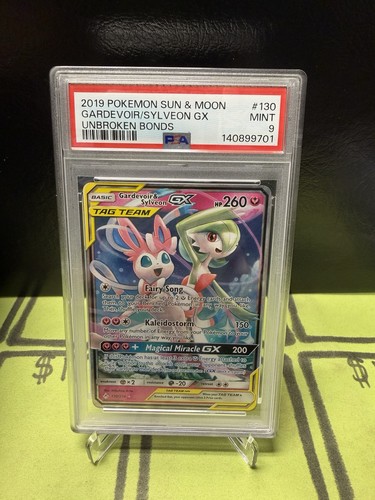 2019 POKEMON SUN & MOON UNBROKEN BONDS #130 GARDEVOIR & SYLVEON GX PSA 9