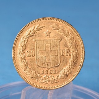 Svizzera 20 franchi 1893 B Helvetia 6 45 grammi oro 900 VZ