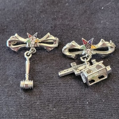 Two Vintage Order Of The Eastern Star OES  Masonic Pin Brooch with Charms