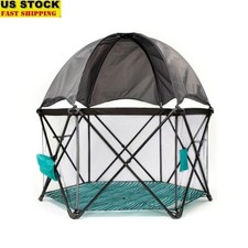 Portable Playard Toddlers Indoor Outdoor W/ Removable Canopy Compact Fold Gray