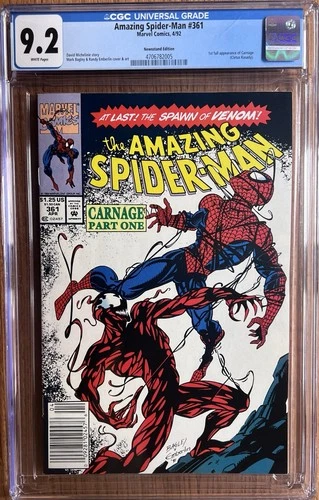 Amazing Spider-Man # 361 CGC 9.2 Newsstand! Michelinie! Bagley! 1st Carnage!