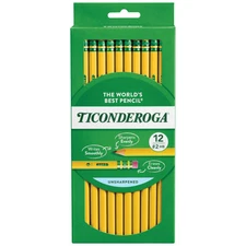 Ticonderoga Number 2 Pencils 12 Count Premium Wood Latex Free Eraser Yellow