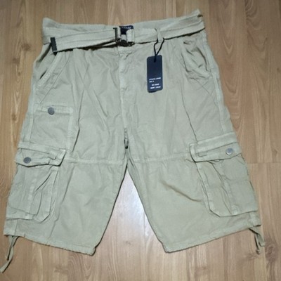 Blu Cargo Shorts Beige Solid Belted Cargo Pockets Button Regular Men