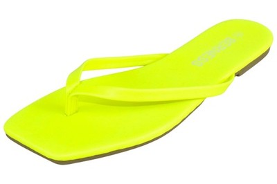 Berness Women Flip Flop Sandals Square Toe Thong Slides Flat JAYLA Neon Yellow