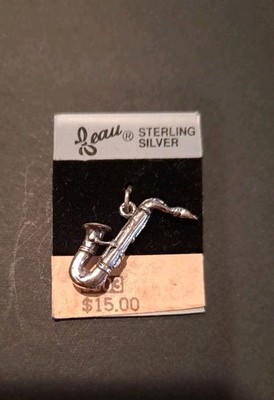 New Nos Beau Sterling Silver Saxophone Charm On Card Musical Instrument Charm