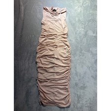 PrettyLittleThing Nude Slinky High Neck Ruched Bodycon Midi Dress XS