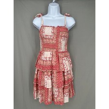 American Eagle Dress Womens Small Pink Floral Mini Patchwork Cottage Boho Tiered