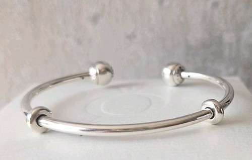 Genuine Silver Pandora Open Cuff Bangle Charm Bracelet Size 2 17.5cm S925 ALE - Picture 2 of 10