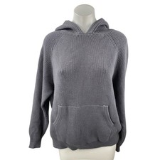 Edikted Women's Gray Rib Knit Hooded Hoodie Long Sleeve Sweatshirt Sweater Top M
