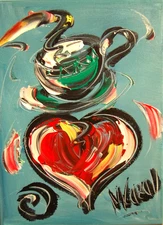 COFFEE AND HEART  MODERN ABSTRACT ORIGINAL   Painting IMPRESSIONIST KAZAV