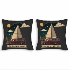 Set of 2 Throw Pillow Covers 18x18in - Rustic Red Van & Moon Design 