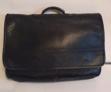 Vintage Black Leather Expandable Briefcase Portfolio Executive Lawyer Bag 17"